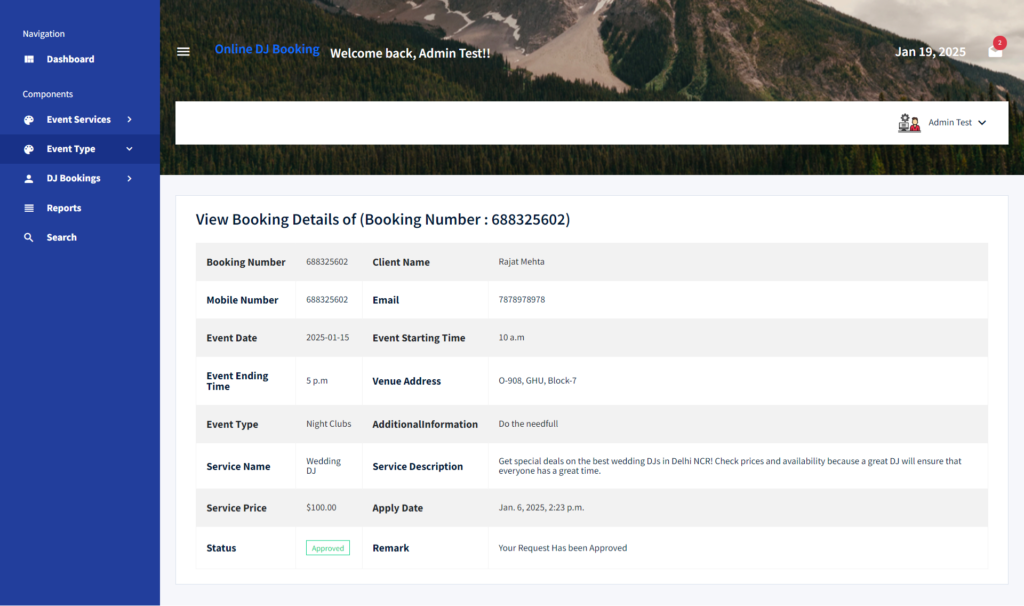 ODJBS Django Booking Details