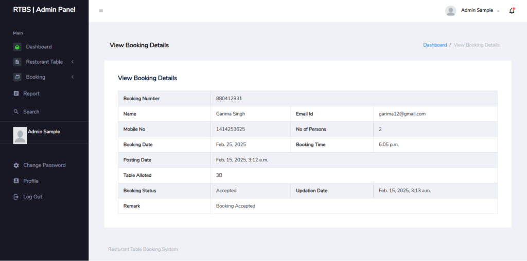 rtbs Django  Booking Details