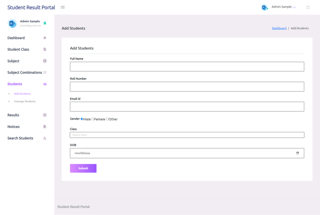SRP Django Add Student