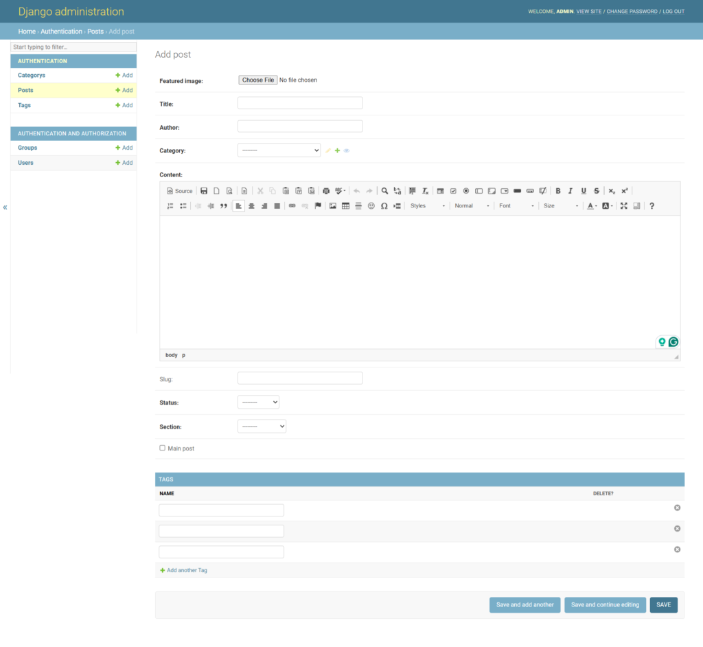 BMS Django Add Blog