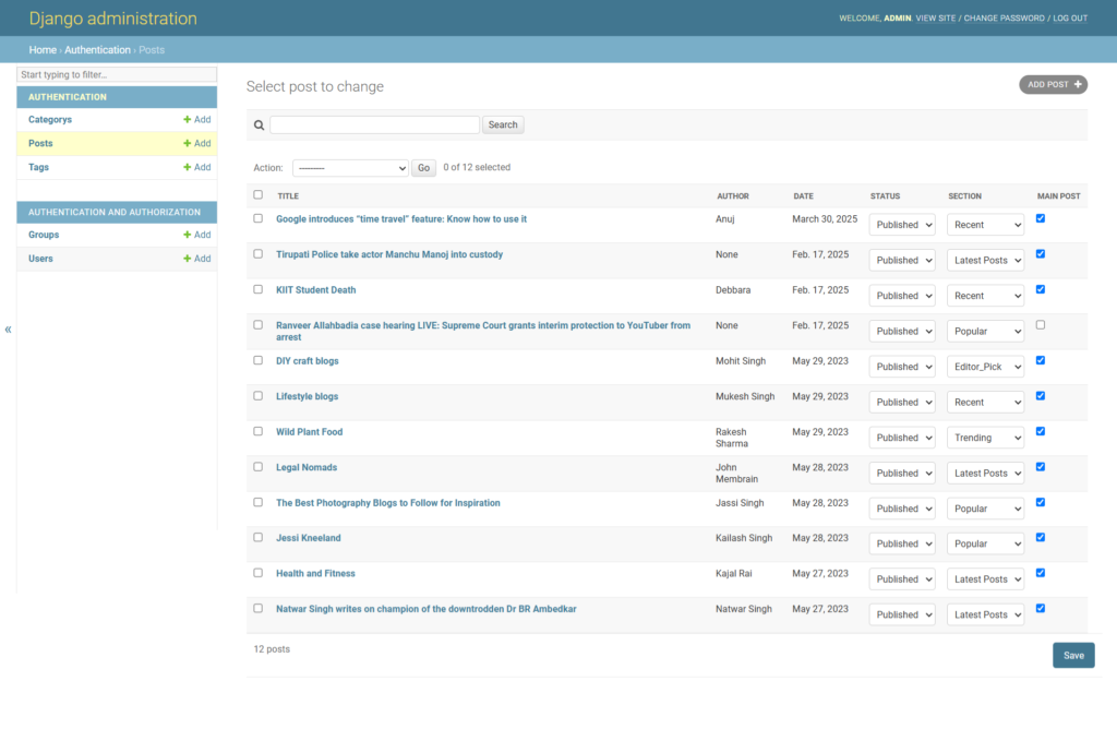 BMS Django Manage Blogs