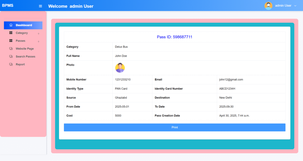 BPMS Django Pass Details