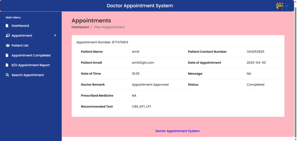 DOCAPPS Django Appointment Details