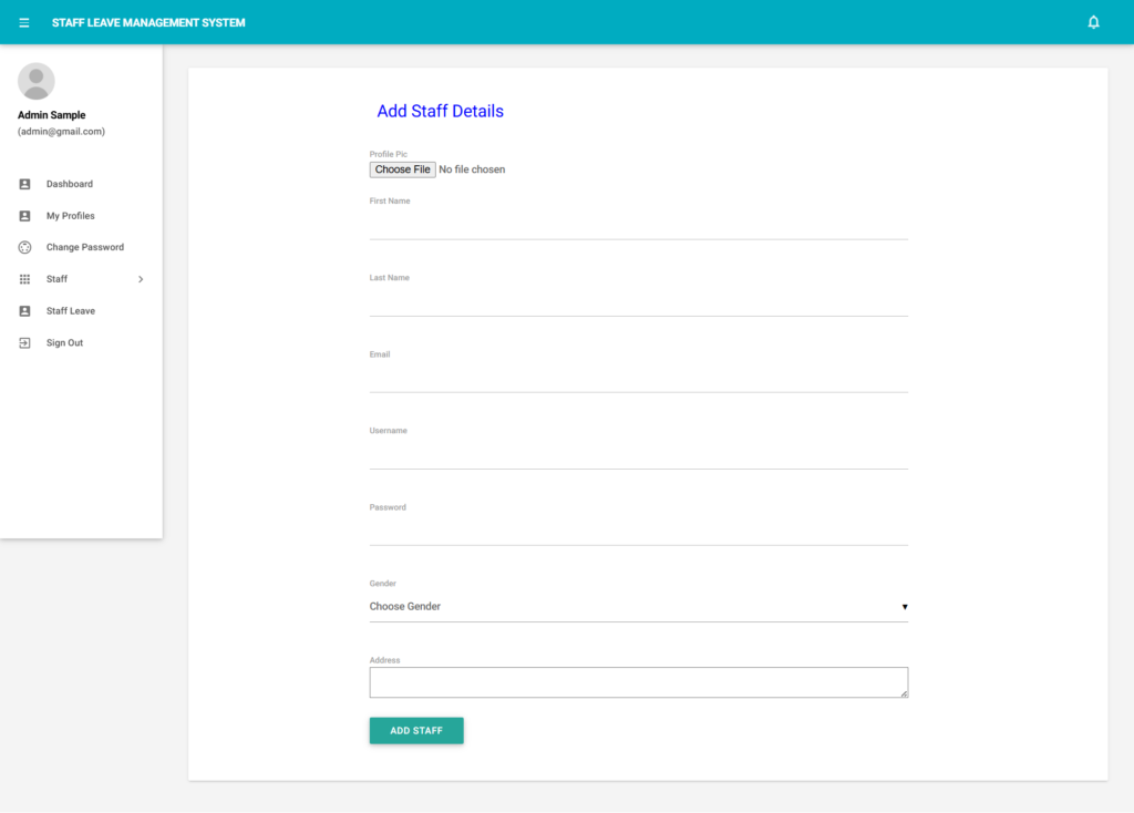 SLMS Django Add Staff