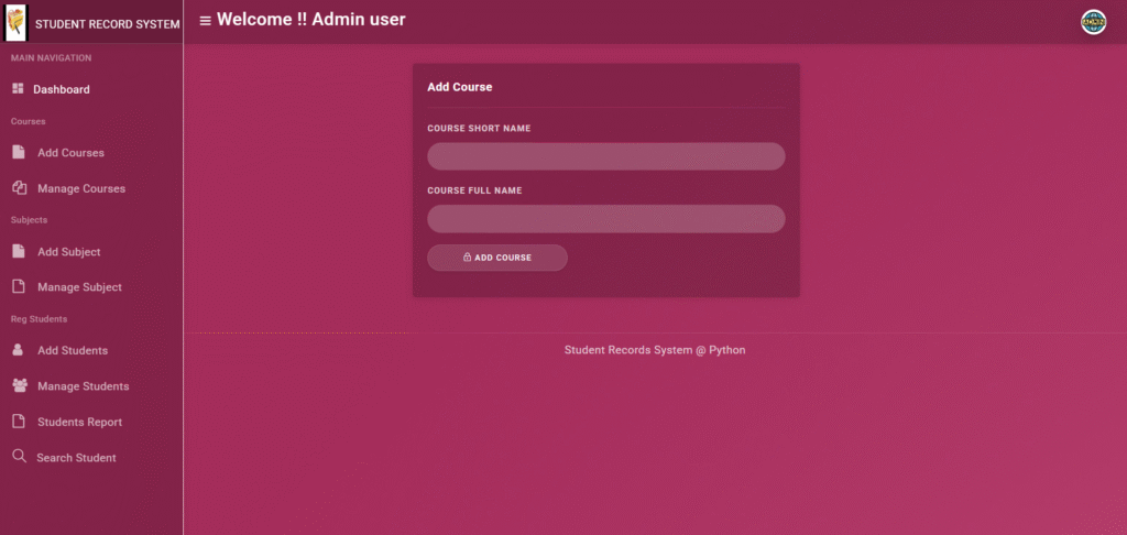 SRS Django Add COurse