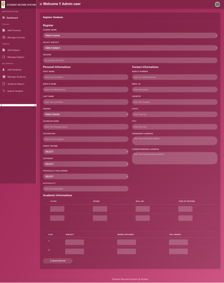 Student Record System using Python Django - Python Django projects ...