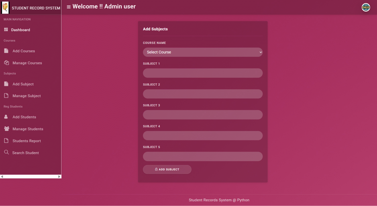 Student Record System using Python Django - Python Django projects ...