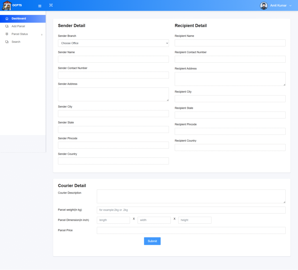 OCPTSY DjangO Add Parcel