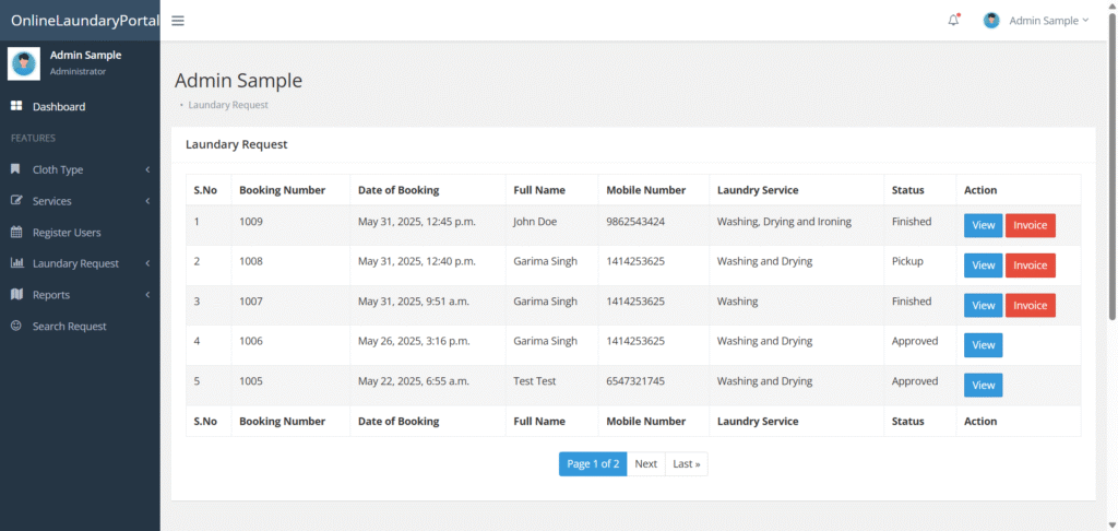 OLP Django laundry Requests