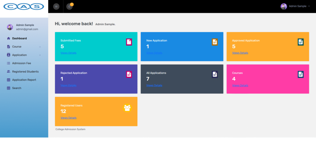 College Admissions System python Django Admin Dashboard