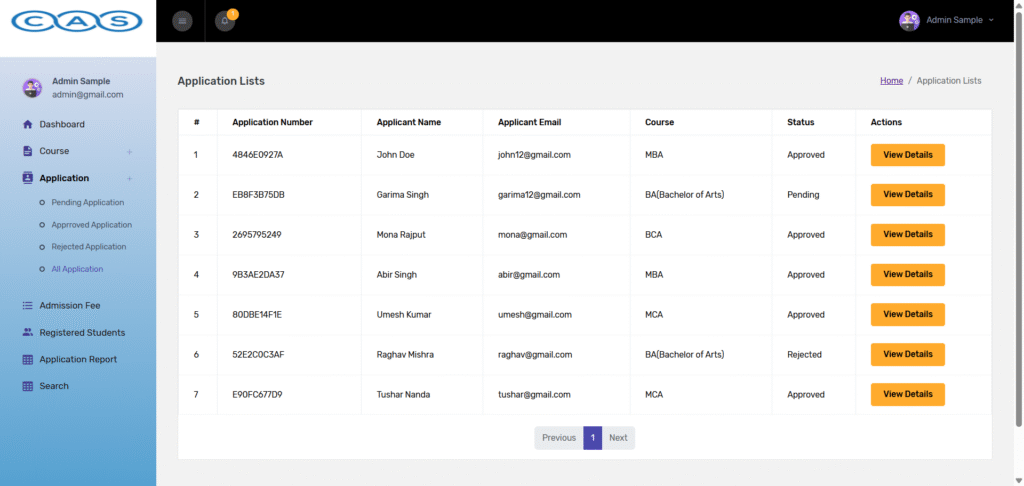 College Admissions System python Django All Applications